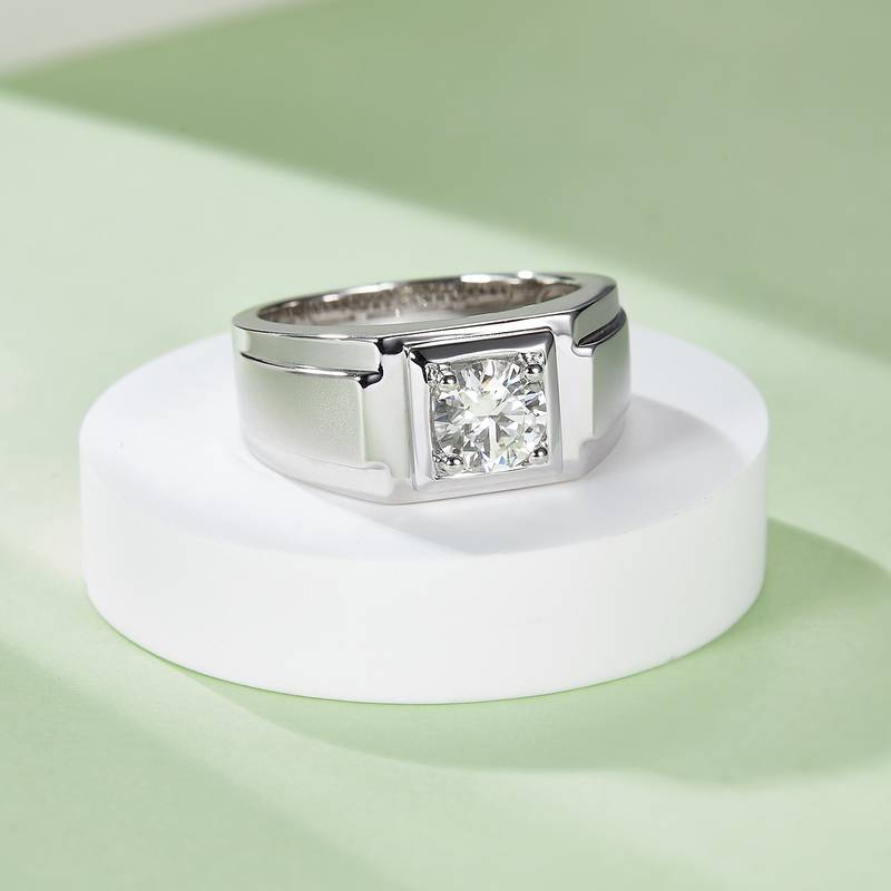 冠希款S925银镀白金MoissaniteMen's Ring1ctD级